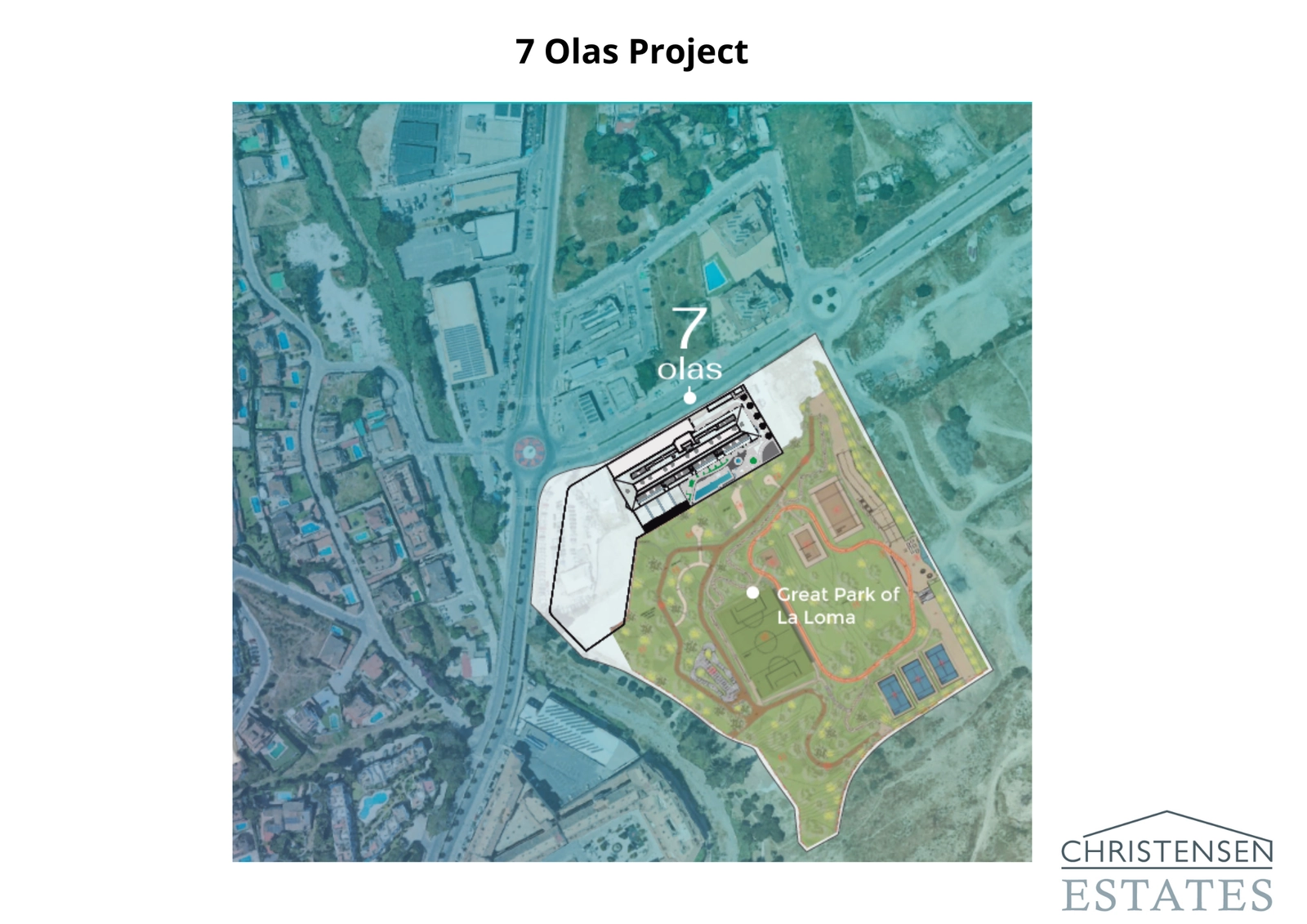 Situasjonsplan som viser prosjektets førsteklasses beliggenhet ved siden av den store La Loma-parken.