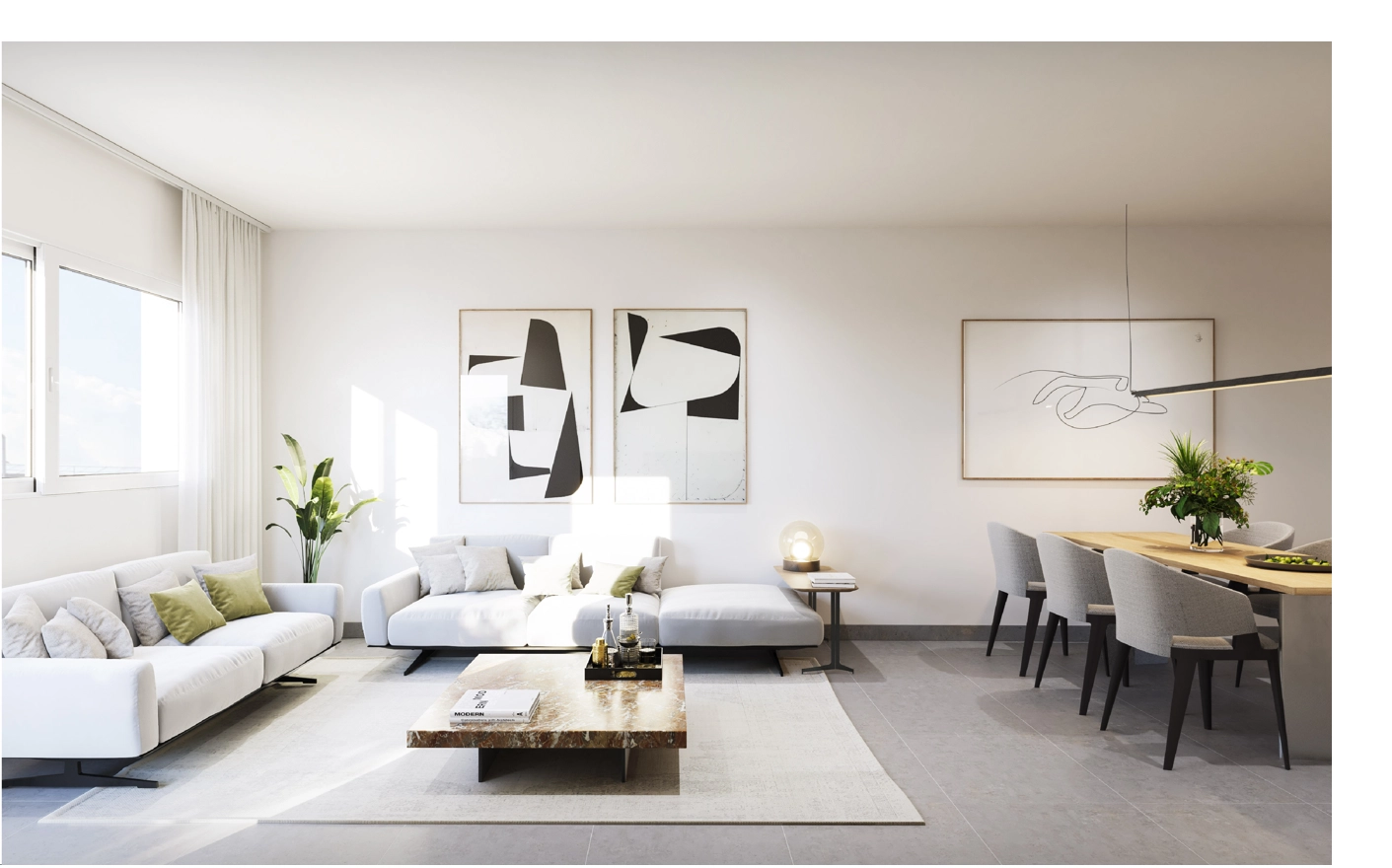 Lyse og åpne oppholdsrom er designet for komfort og en moderne livsstil.