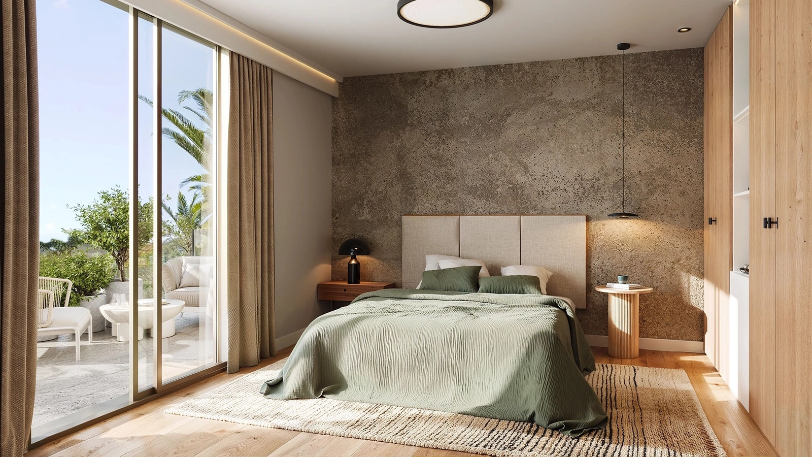 Hovedsoverommene tilbyr et fredelig tilfluktssted, med direkte tilgang til uteområder for å nyte morgenkaffen.