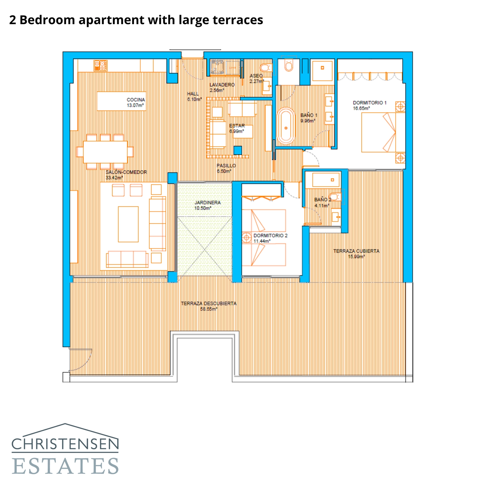 Denne to-roms planløsningen er designet for komfort, med romslige stueområder og store terrasser for å nyte Costa del Sols klima.